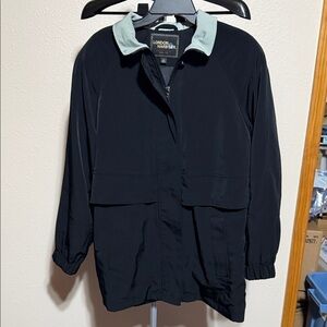 London Fog Women's Dark Jacket with Light Green Collar